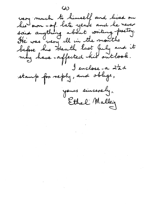 Ethel Malley letter