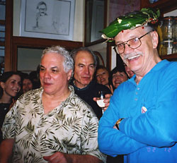 George Bowering wearing a laurel wreath, photo Renee Rodin