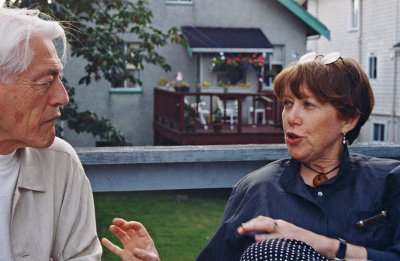 KF, right, mid-90s, in conversation with poet Robin Blaser, Vancouver