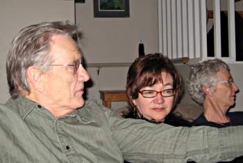 George Bowering with his wife, Jean Baird, and Pauline Butling, photo Fred Wah