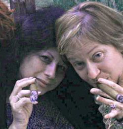 Sometimes a cigar is just a cigar: Maxine Chernoff (left), with Gillian Conoley, photo Domenic Stansberry