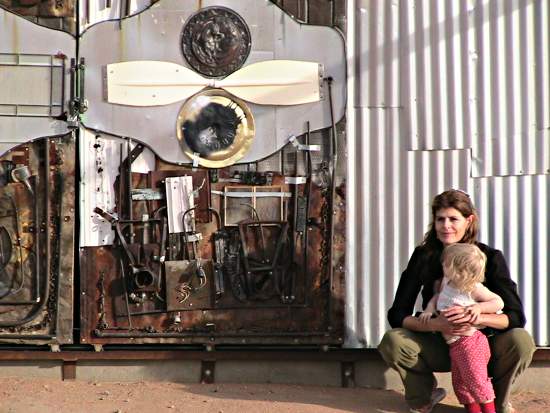 Eleni and Eva in Noah Purifoy’s Sculpture park, Joshua Tree, California (Photo by Laird Hunt)