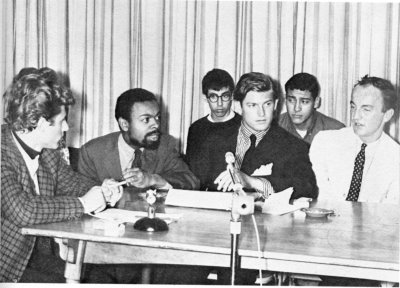 Gerard Malanga, LeRoi Jones, David Shapiro, Bill Berkson, Frank Lima, and Frank O'Hara at Wagner College, 1962, photograph by William T. Wood, from Berkson, Bill, and Joe LeSueur (eds), Homage to Frank O'Hara. Berkeley: Creative Book Company, 1980. p129.