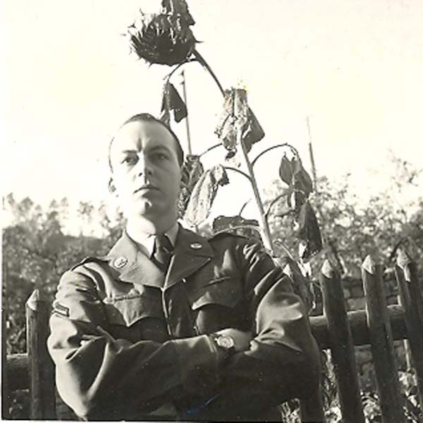 JW as a PFC in the Army Medical Corp at Hoelderlins Tower in Tübingen, Germany 1953. Photo by William Pease.