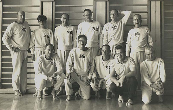 JW second from right in back row. Paul Goodman front row second from left. Aspen Institute Volleyball Team, 1962.