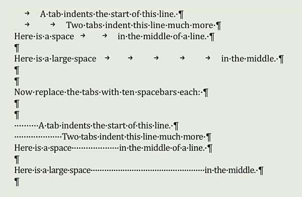 Tabs and spacebars